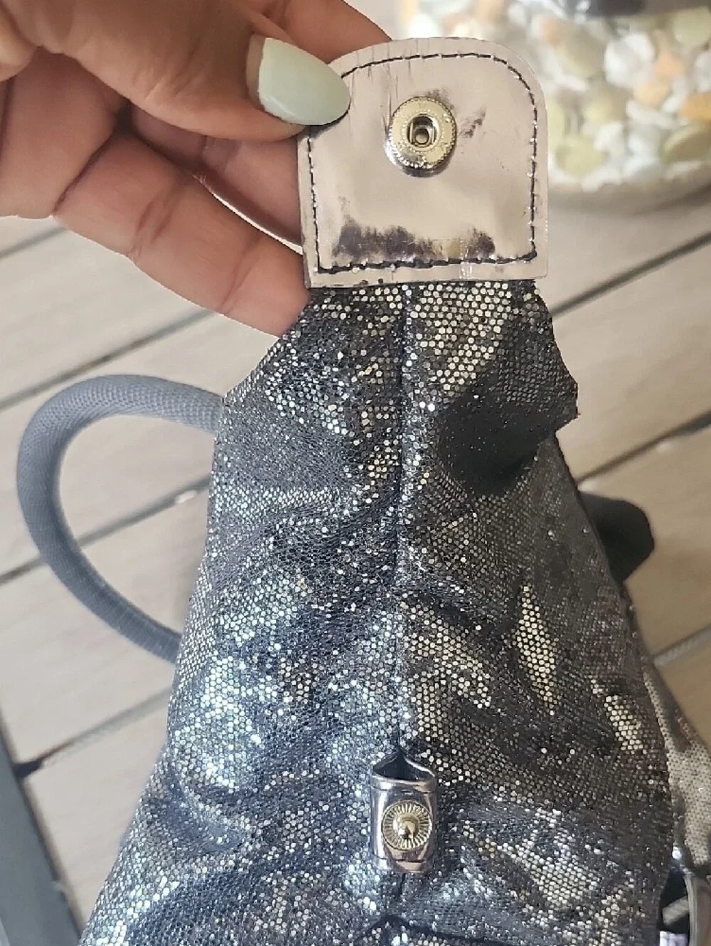 Victoria's Secret Silver Sequin Cosmetic Tote with Black Straps